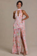 Premium Embellished Scarf-Detail Maxi Dress in Pink Floral Print – view 1
