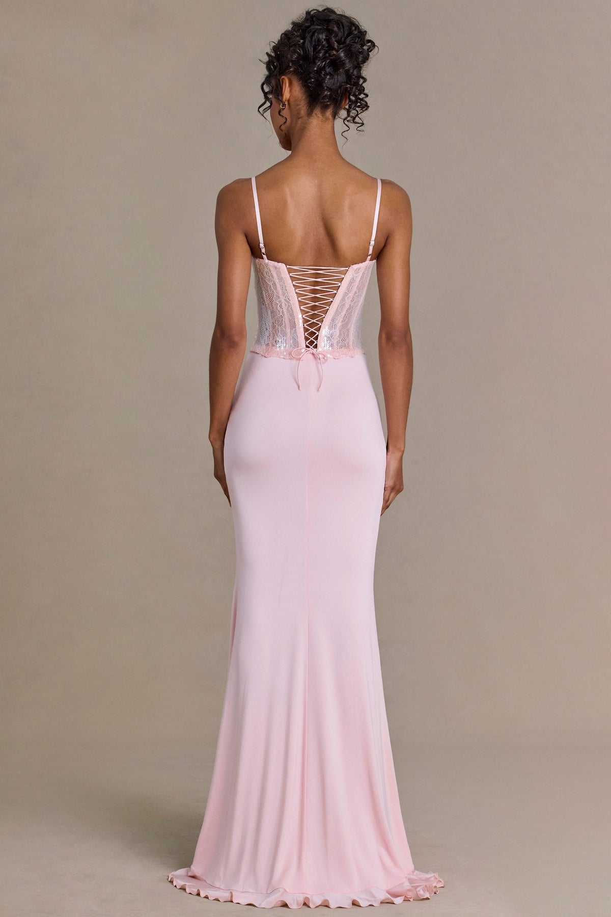 Premium Embellished Lace Corset Gown in Baby Pink – view 6