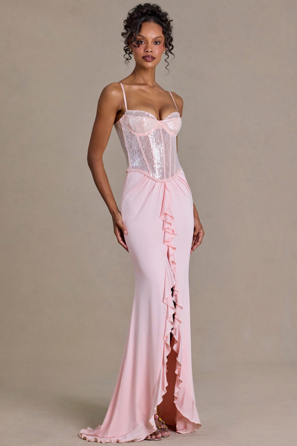 Premium Embellished Lace Corset Gown in Baby Pink – view 8