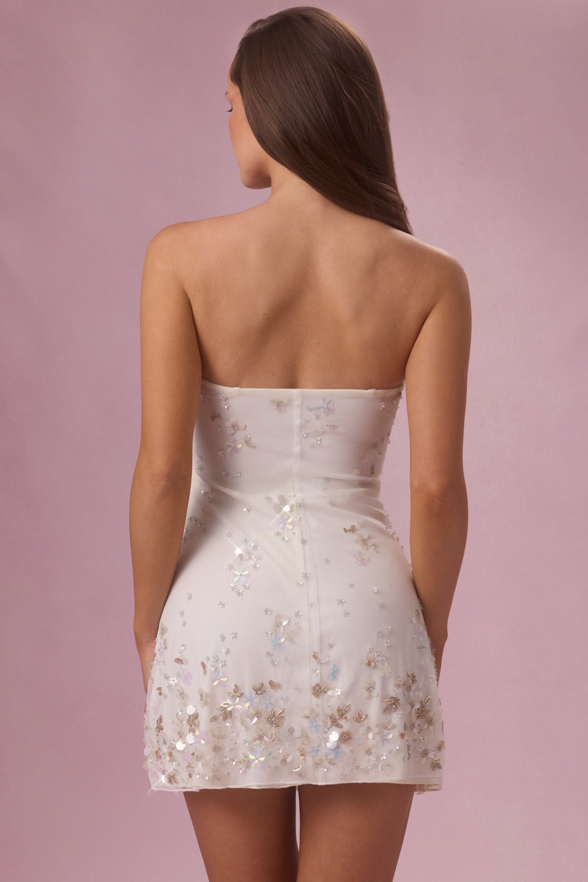 Embellished Bandeau Mini Dress in Ivory – view 6