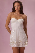Embellished Bandeau Mini Dress in Ivory – view 1