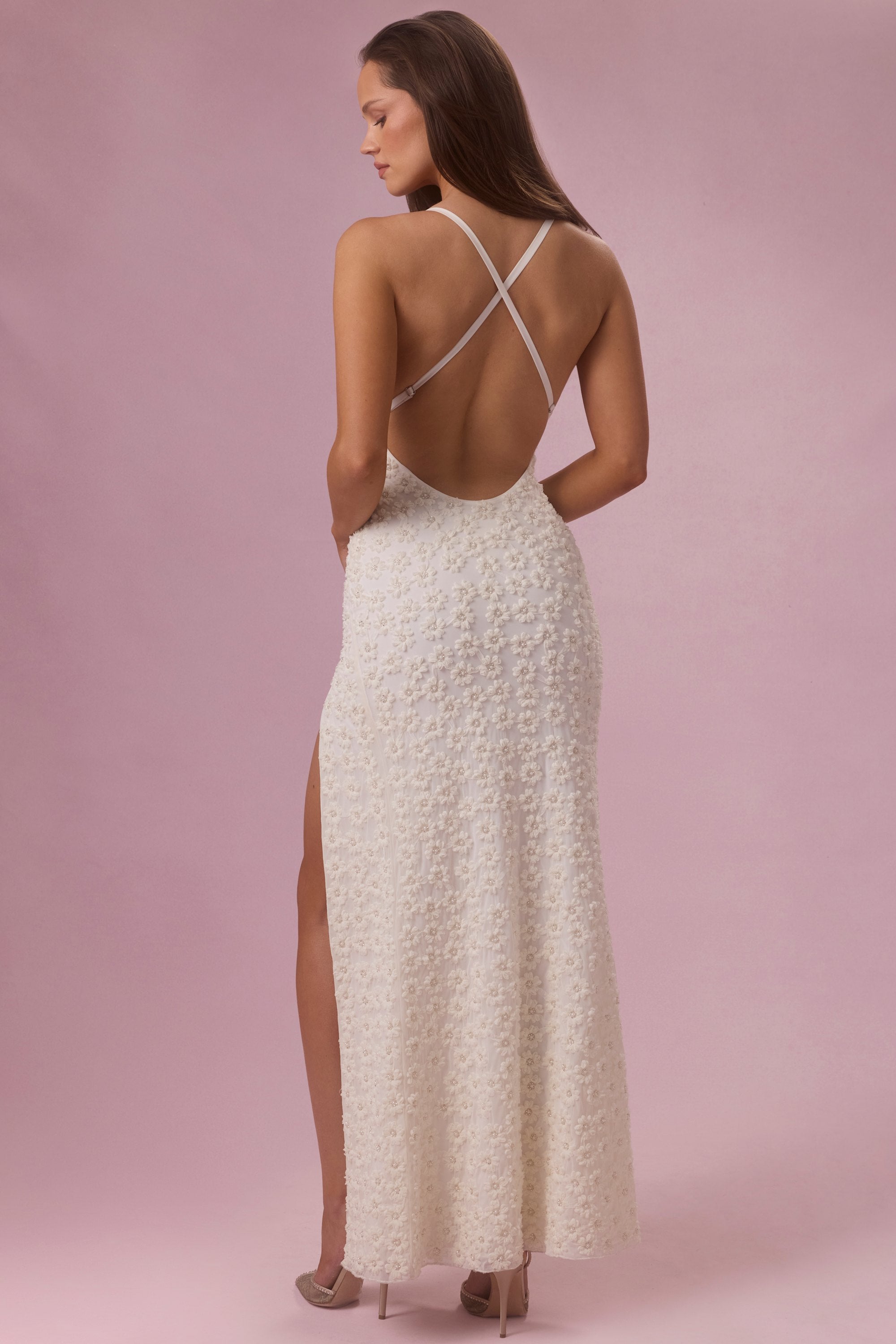 Embellished Square Neck Maxi Dress in Ivory – view 2