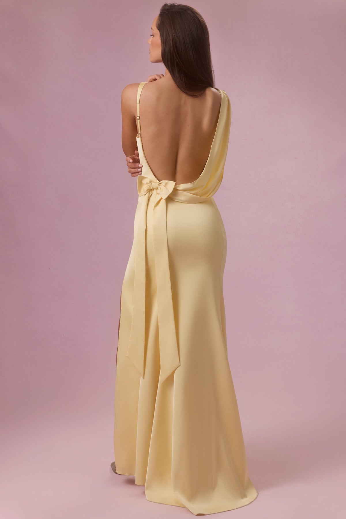 Satin Draped Bridesmaid Dress in Butter Yellow – view 6