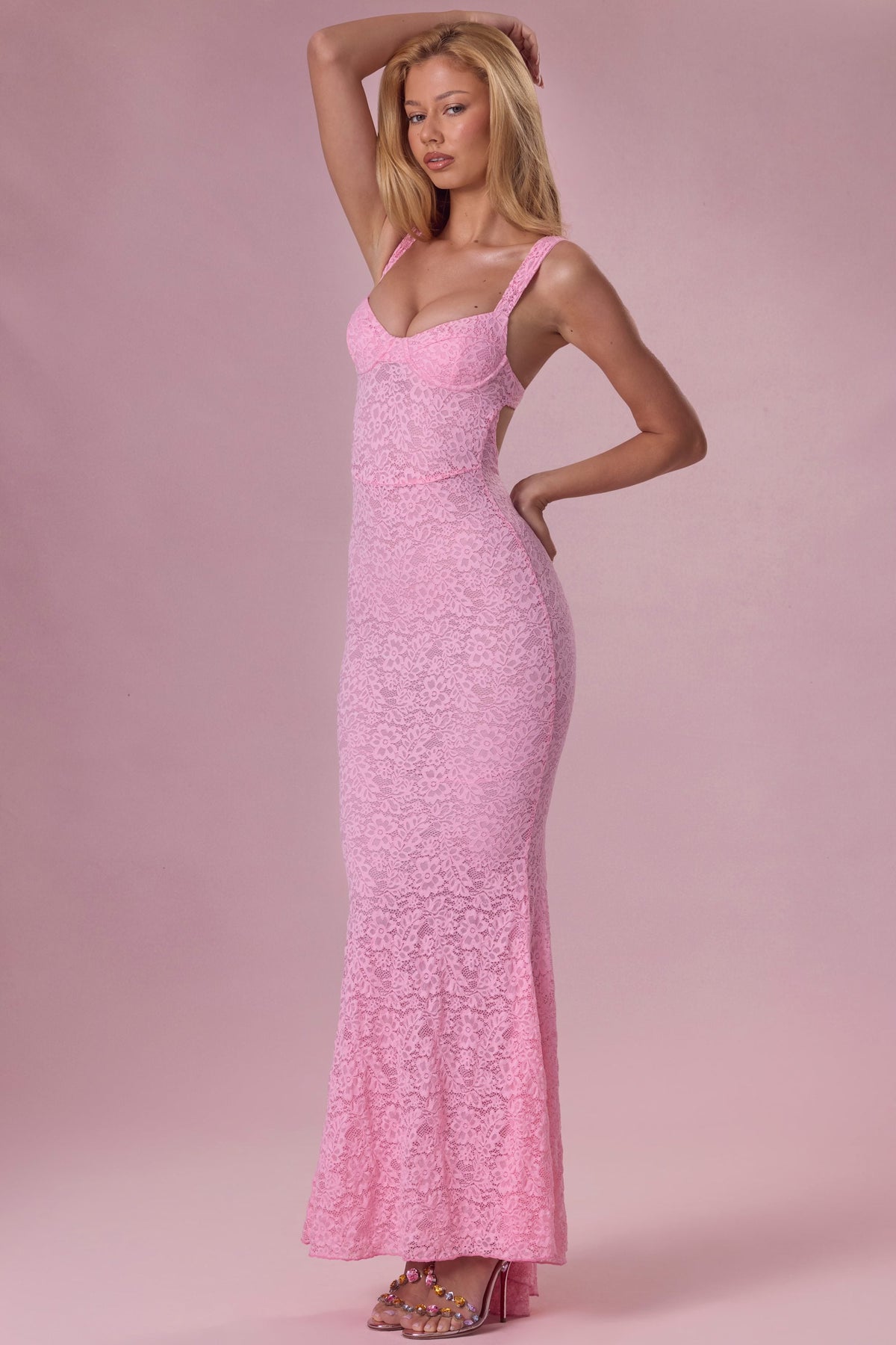 Lace Sweetheart-Neck Gown in Blush Pink – view 7