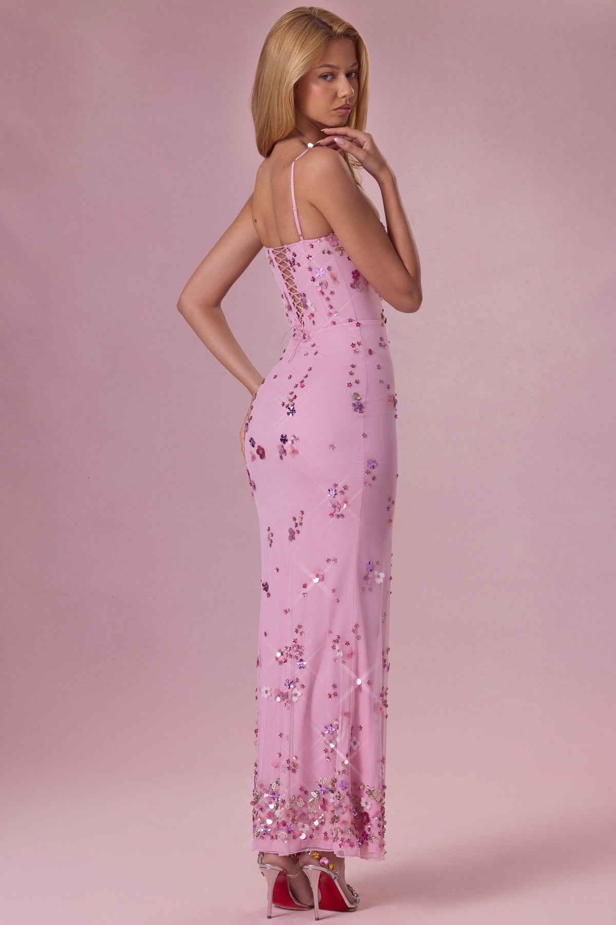 Embellished Corset Maxi Dress in Candyfloss Pink – view 6
