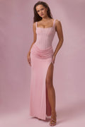 Mesh Draped Bridesmaid Dress in Blush Pink – view 1