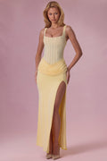 Mesh Draped Bridesmaid Dress in Butter Yellow – view 1