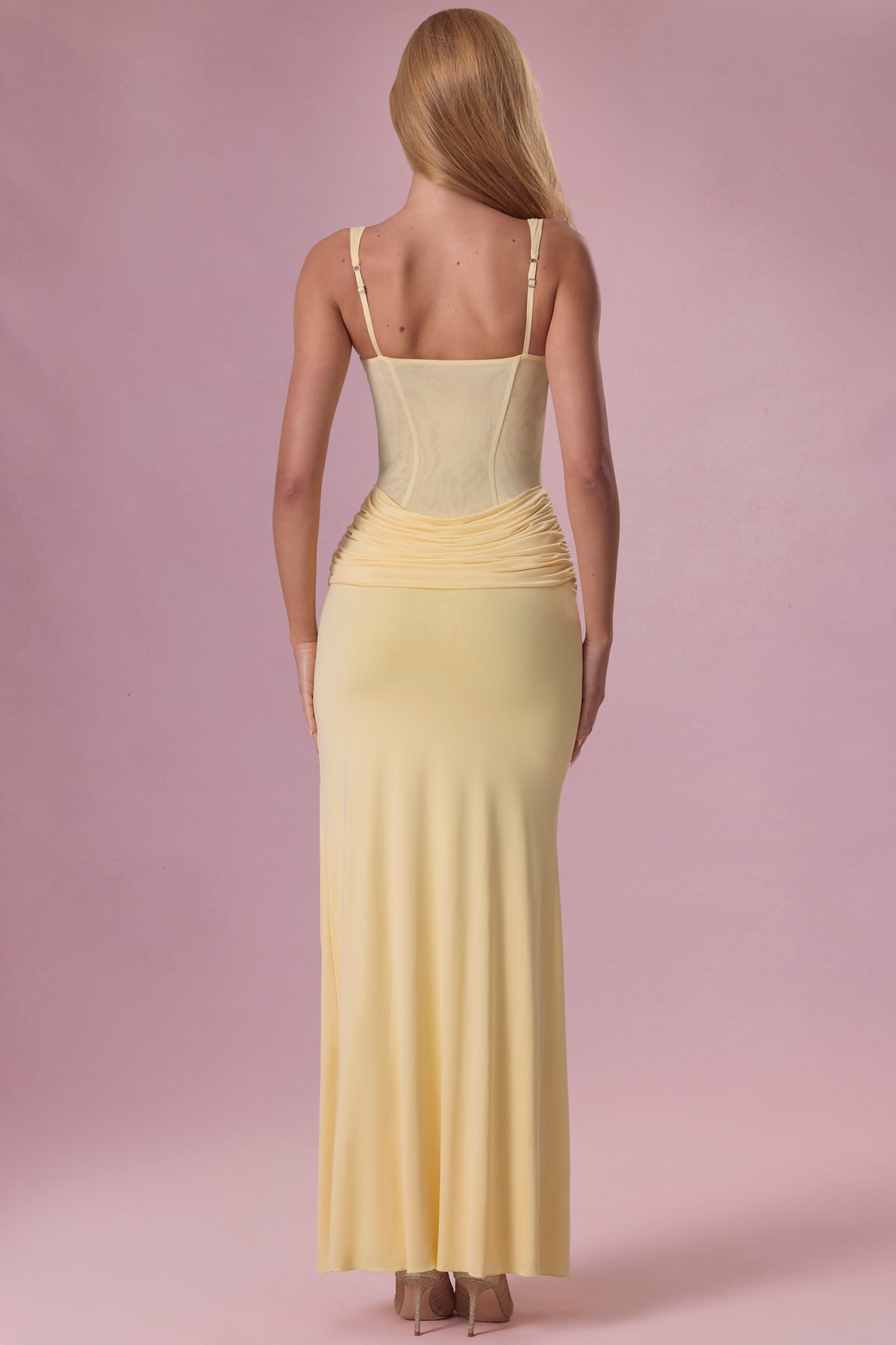 Mesh Draped Bridesmaid Dress in Butter Yellow – view 6