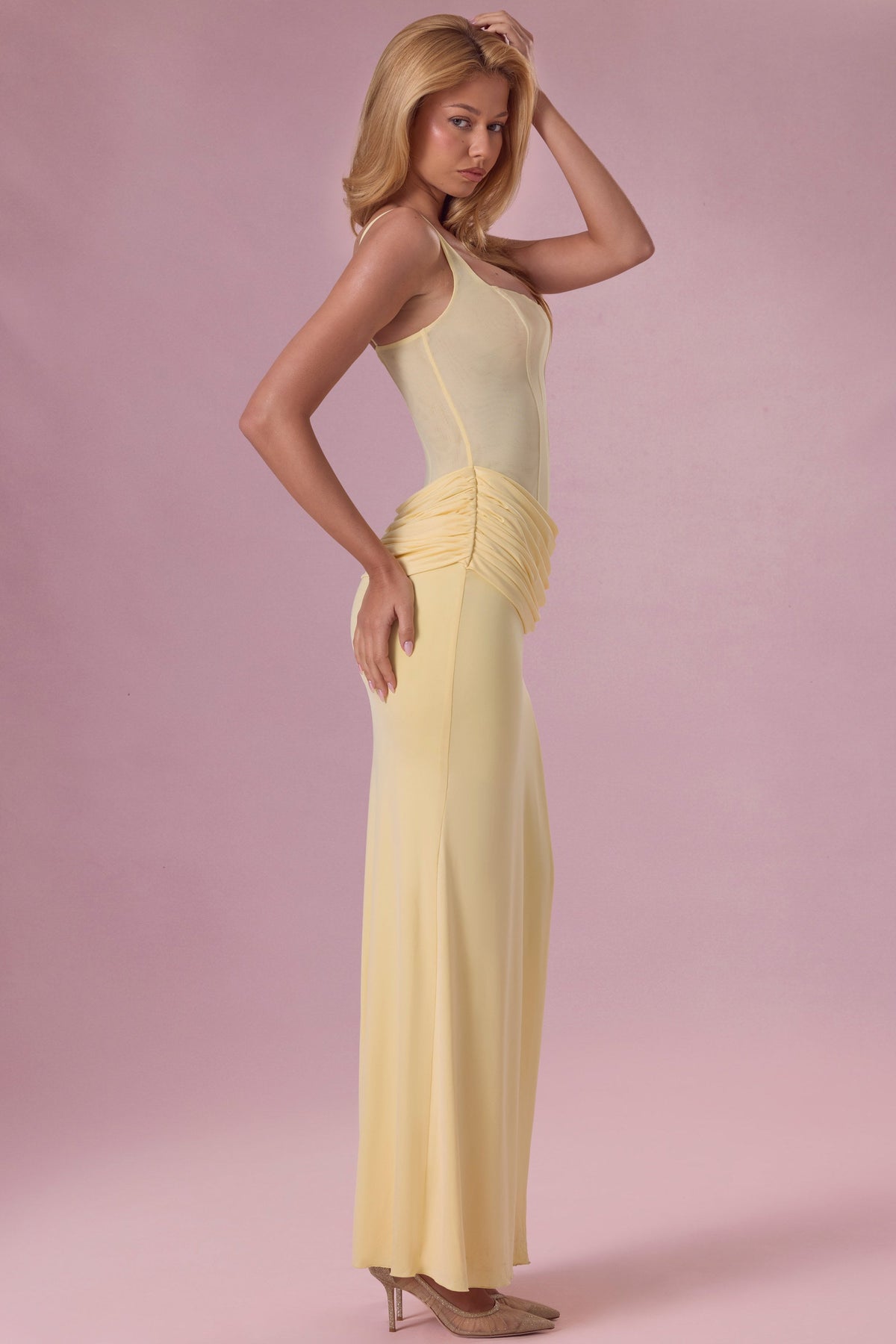 Mesh Draped Bridesmaid Dress in Butter Yellow – view 7
