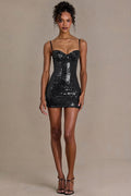 Premium Sequin Lace Corset Mini Dress in Black – view 1