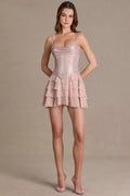 Premium Embellished Corset Mini Dress in Beige Gold – view 1