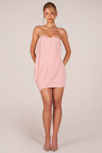 Bandeau Draped Mini Dress in Blush Pink