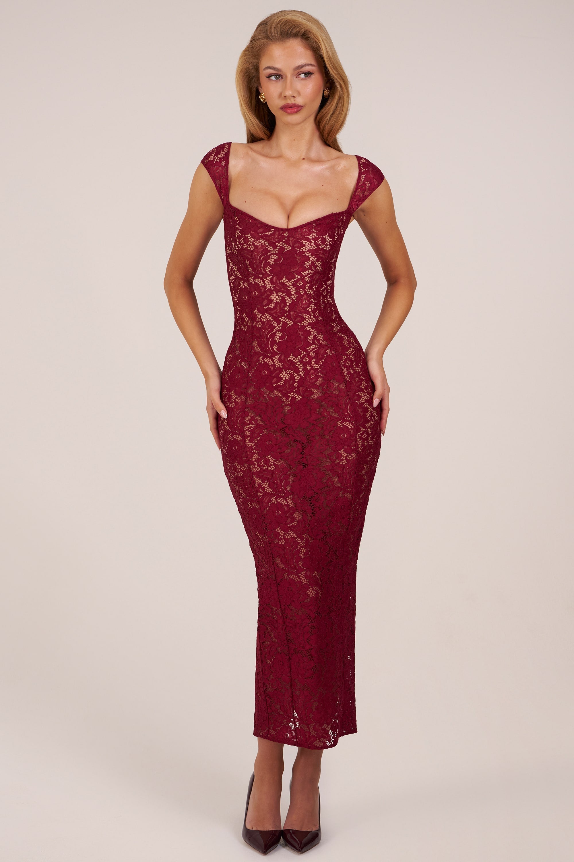 Sweetheart-Neck Maxi Dress in Cherry Red