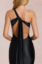 Asymmetric Tie-Back Gown in Black