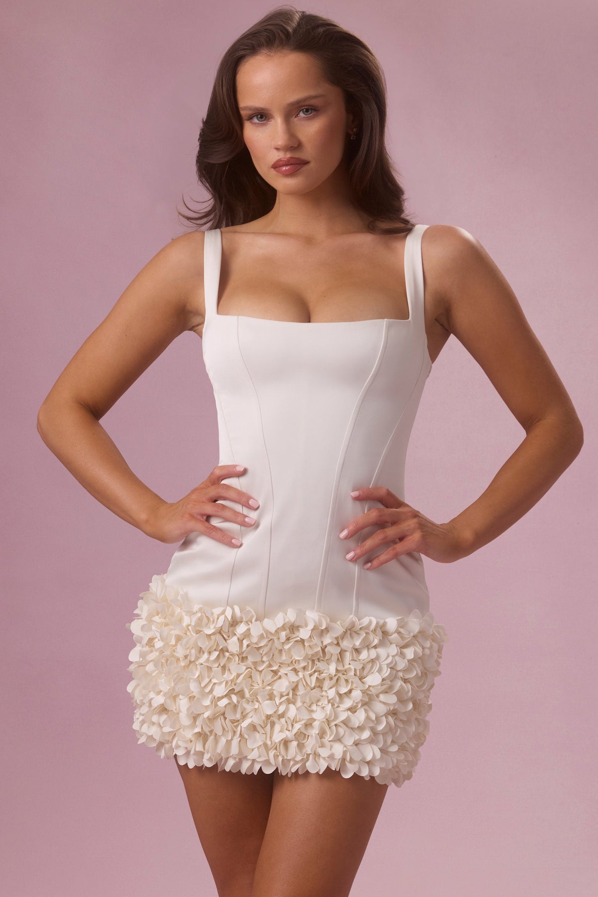 Satin Mini Dress in Ivory – view 5