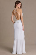 Chiffon Cowl-Neck Open-Back Gown in White – view 1