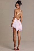Premium Chiffon Plunge-Neck Open-Back Mini Dress in Baby Pink – view 1