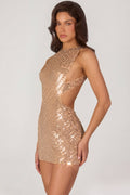 Embellished High-Neck Mini Dress in Gold – view 1