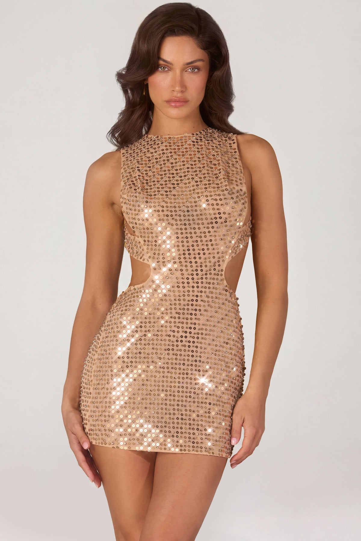 Embellished High-Neck Mini Dress in Gold – view 8
