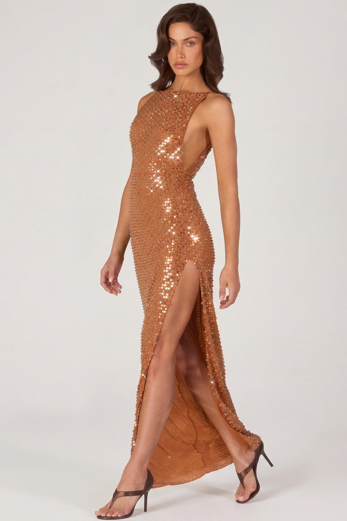 Embellished Maxi Dress in Bronze – view 8
