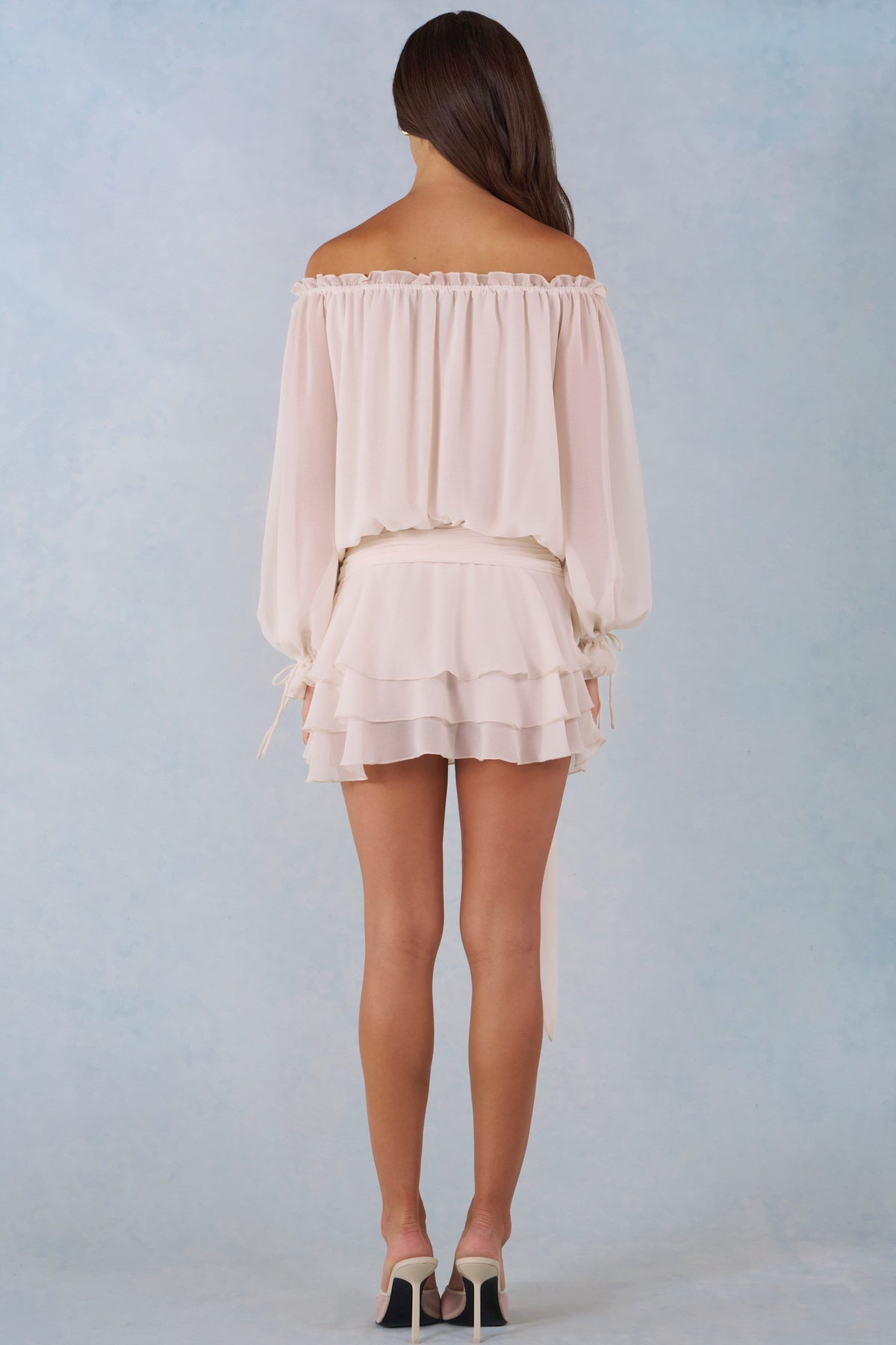 Off-Shoulder Balloon-Sleeve Mini Dress in Ivory – view 3