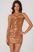Embellished Cut-Out Mini Dress in Bronze – view 1
