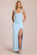 Lace Corset Maxi Dress in Powder Blue – view 1