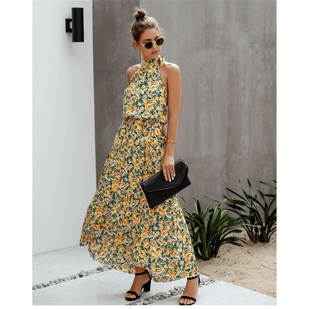 Bohemian Dress Flowers Yellow Green