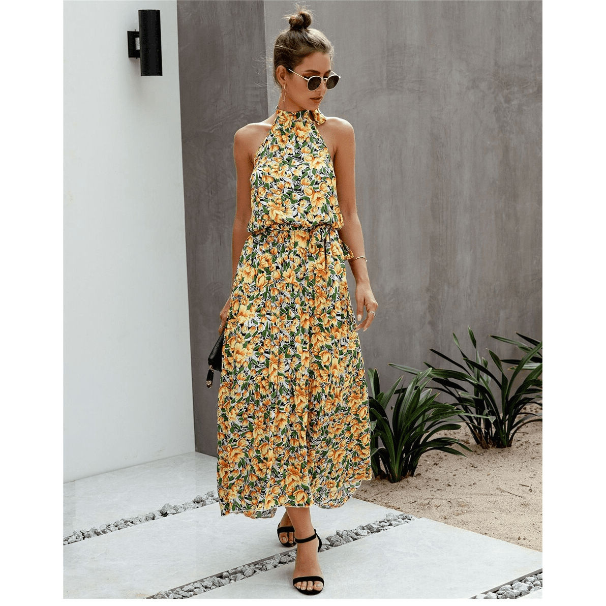 Bohemian Dress Flowers Yellow Green
