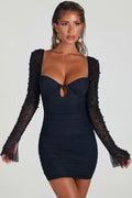 Embellished Long Sleeve Mini Dress in Black – view 1