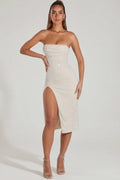 Embellished Bandeau Cowl Neck Midi Dress in Ivory – view 1