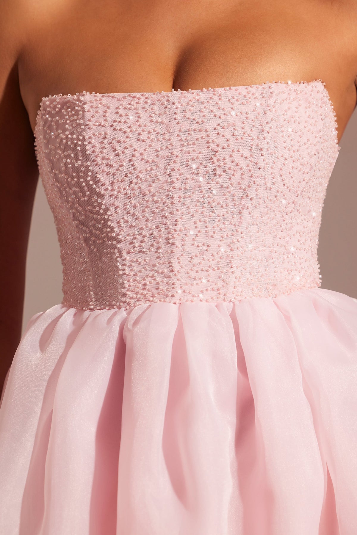 Embellished Corset Tulle Skirt Midi Dress in Blush – view 4