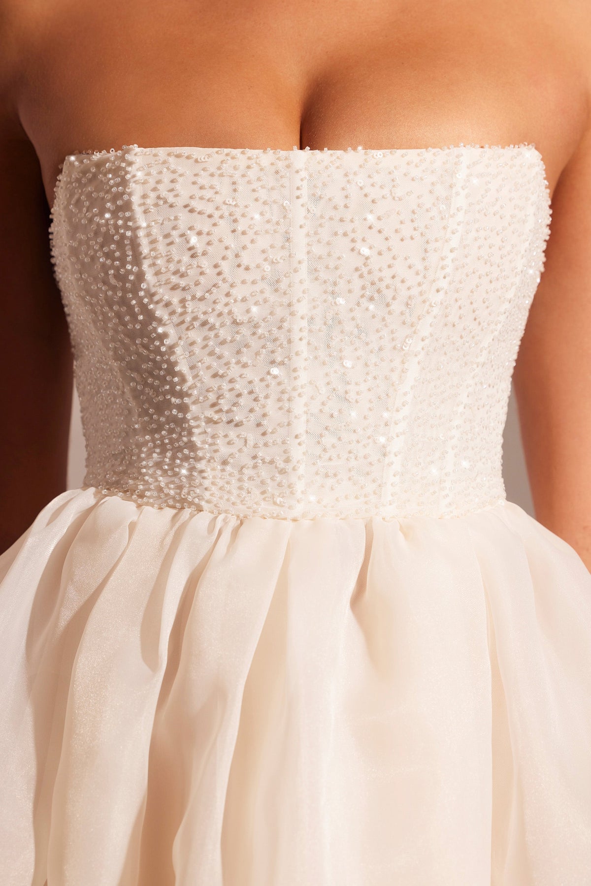Embellished Corset Tulle Skirt Midi Dress in Ivory – view 4