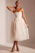 Embellished Corset Tulle Skirt Midi Dress in Ivory – view 1