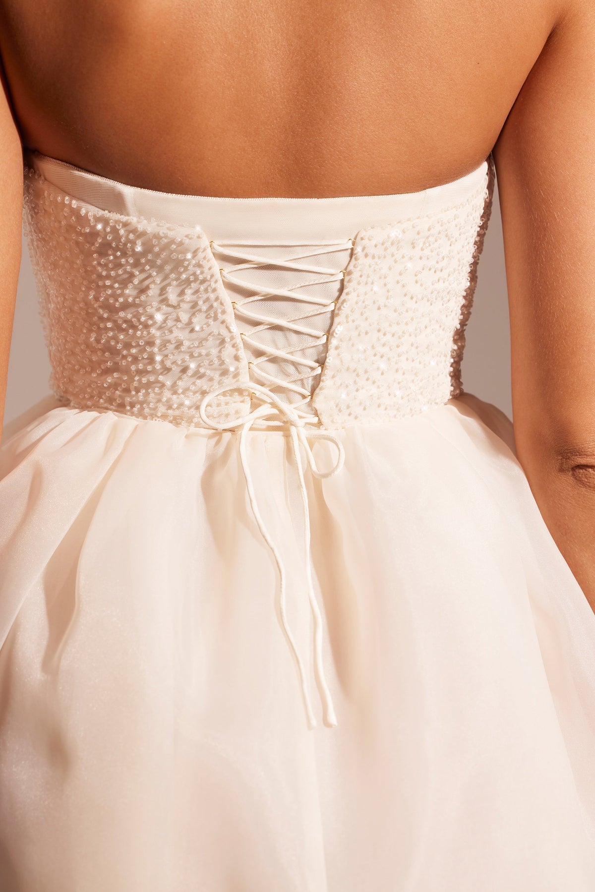 Embellished Corset Tulle Skirt Midi Dress in Ivory – view 5