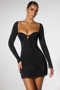 Embellished Corset Open Back Long Sleeve Mini Dress in Cobalt Blue – view 1