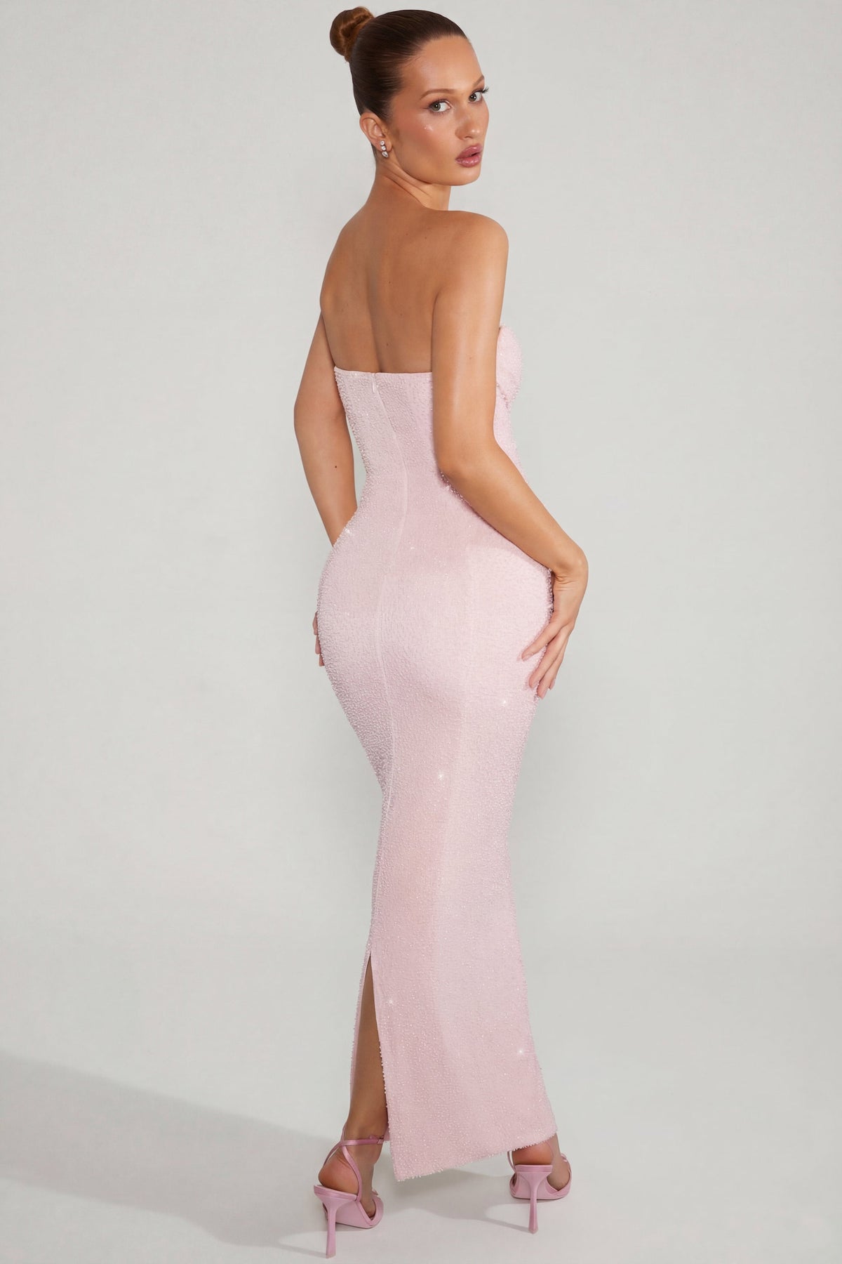 Embellished Bandeau Cowl Neck Maxi Dress in Blush – view 2