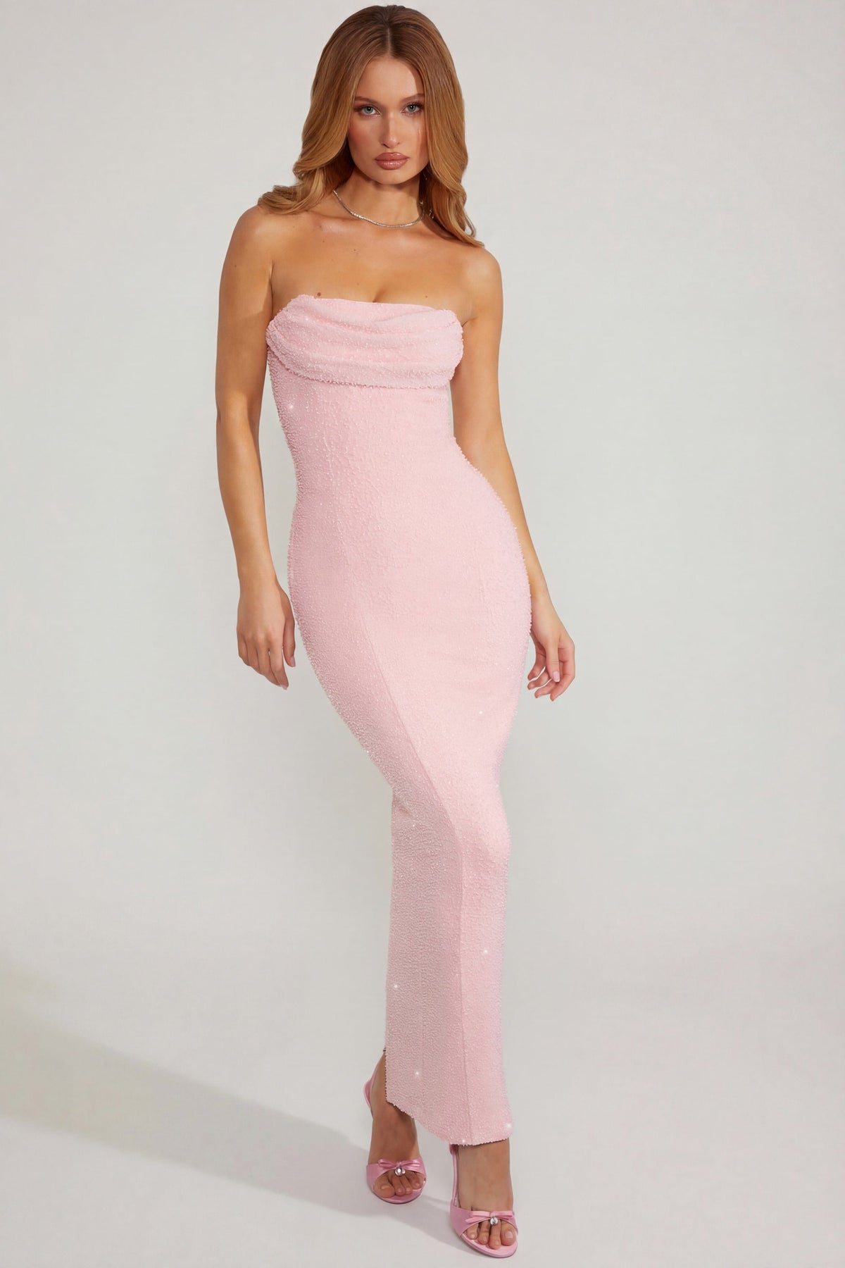 Embellished Bandeau Cowl Neck Maxi Dress in Blush – view 4