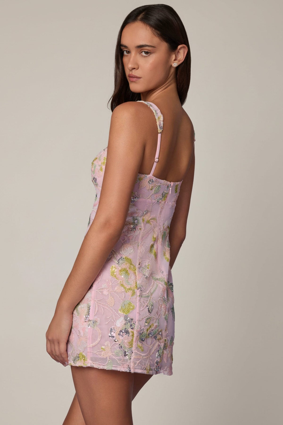 Embellished A-line Mini Dress in Soft Pink – view 2