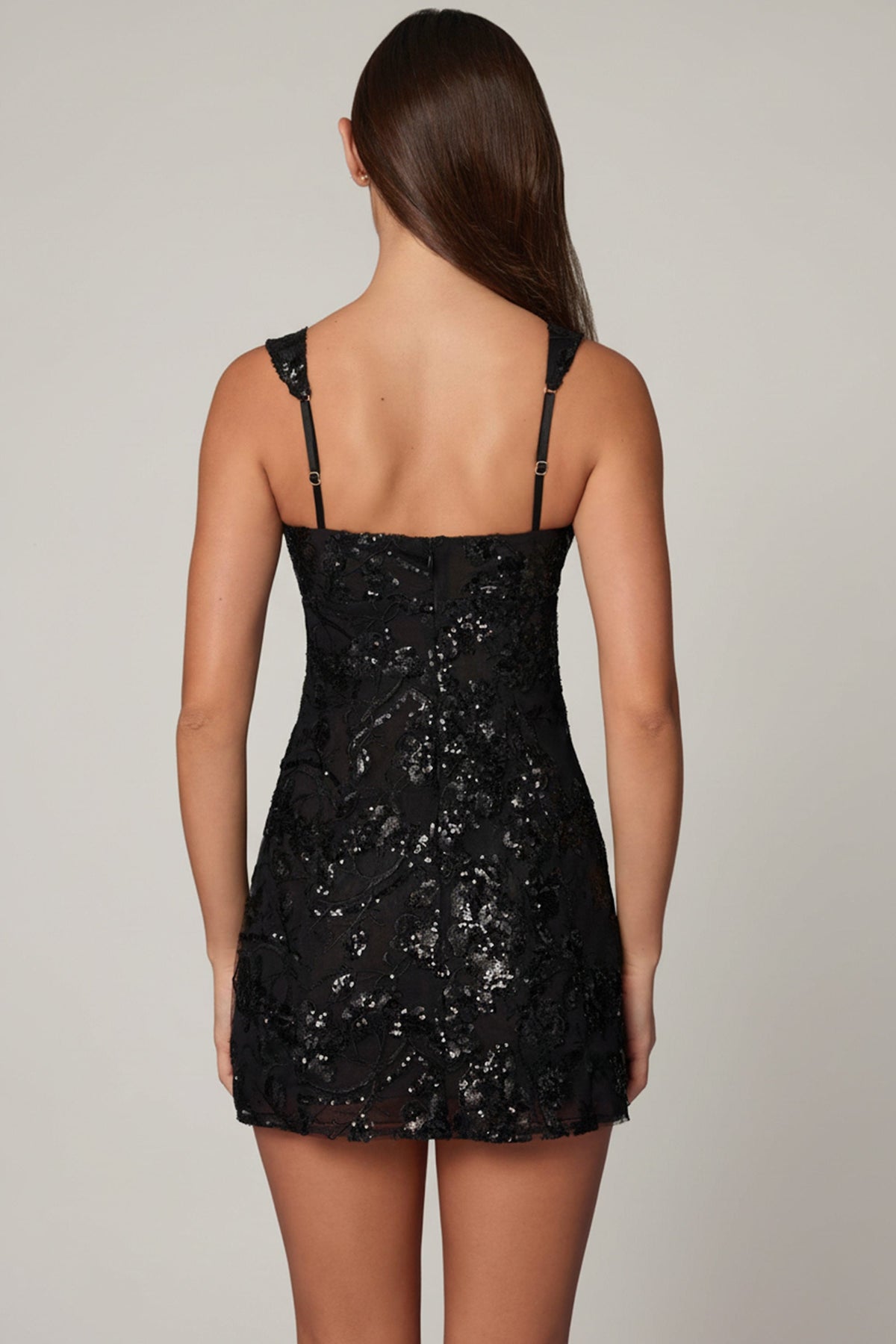 Embellished A-line Mini Dress in Black – view 2