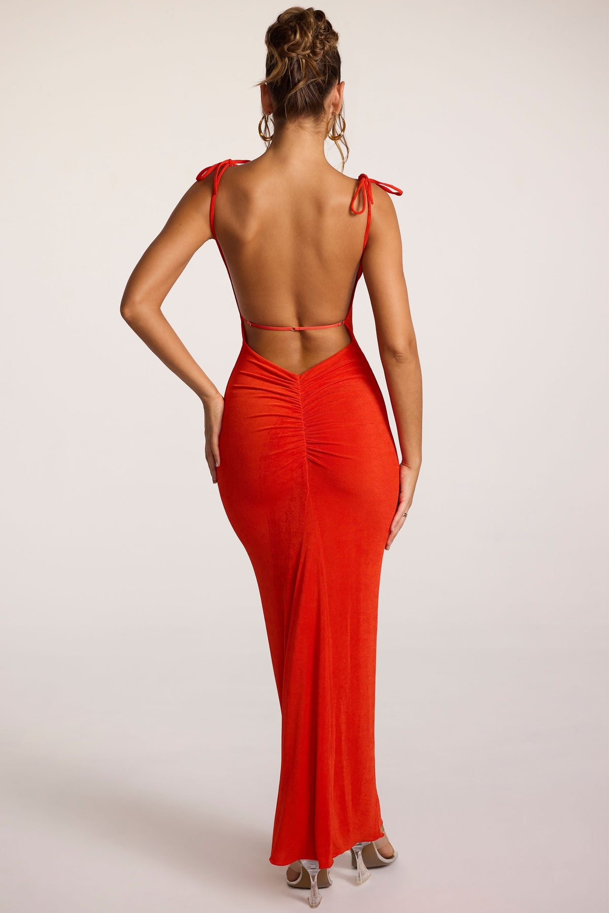 Textured Jersey Open Back Maxi Dress in Fiery Red – view 6