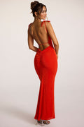 Textured Jersey Open Back Maxi Dress in Fiery Red – view 1