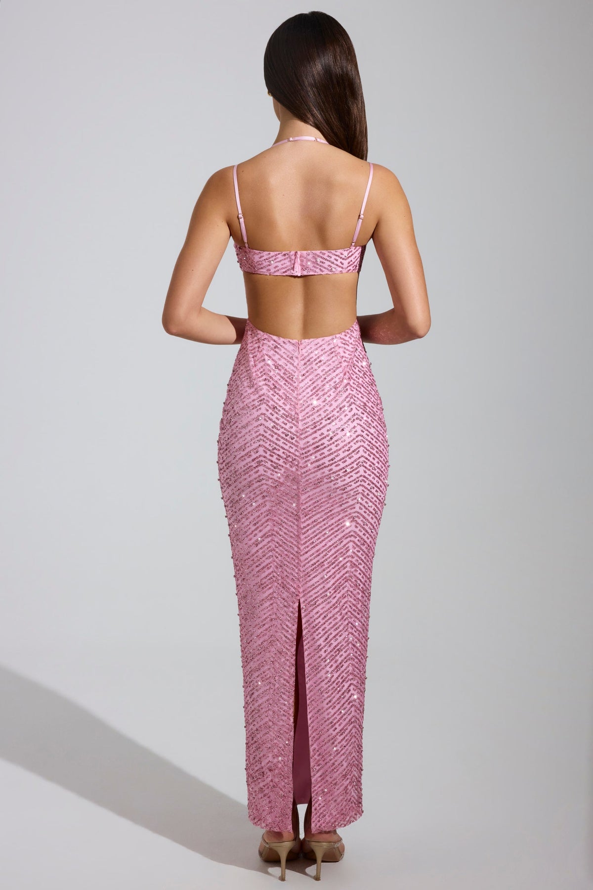 Embellished Cowl-Neck Maxi Dress in Pink – view 2