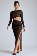 Lace Long Sleeve Maxi Dress in Black – view 1