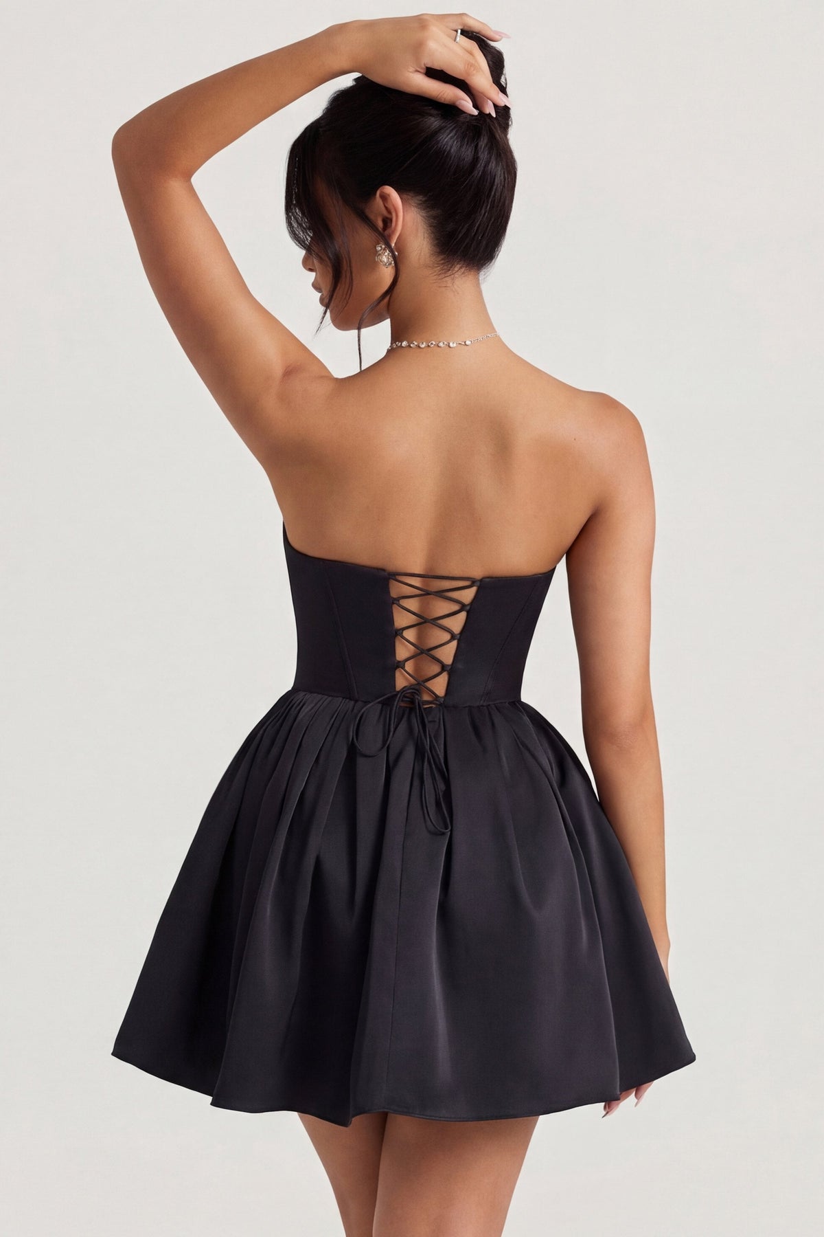 Corset Tulle Mini Dress in Jet Black – view 6