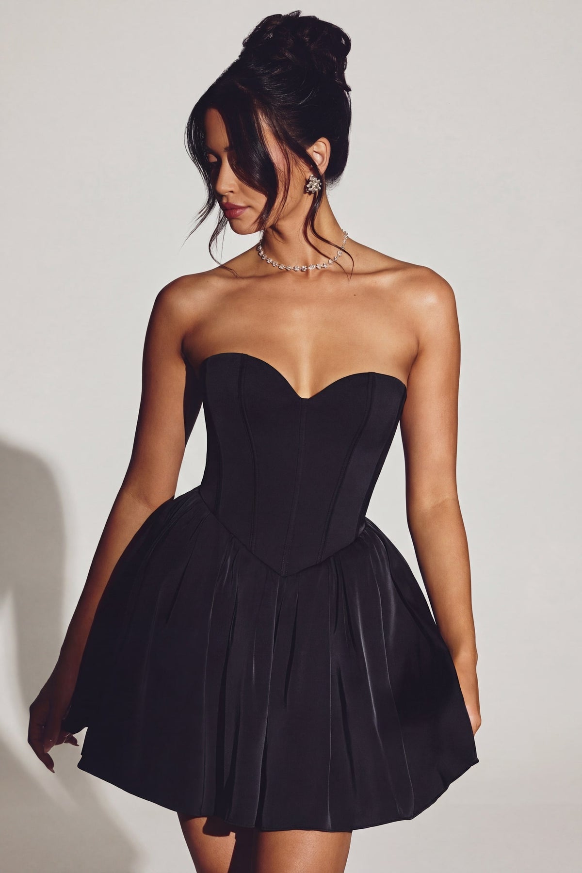 Corset Tulle Mini Dress in Jet Black – view 8