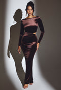 Velvet Long Sleeve Maxi Dress in Chocolate Brown – view 1