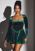 Velvet Long Sleeve Corset Mini Dress in Emerald Green – view 1