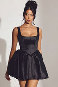 Woven Taffeta Corset Mini Dress in Jet Black – view 1
