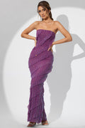 Embellished Bandeau Ruffle Maxi Dress in Plum – view 1